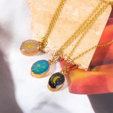 Creative Natural Stone Carved Star Pendant Necklace - Star - View 3