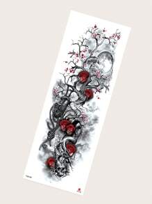 1 Pieza Tatuaje De Manga Completa Impermeable Grande Para Brazo/pierna/espalda Con Diseño De Flor De Cerezo/ Rosa Con Llave Y Cadena - Negro - Ver 4