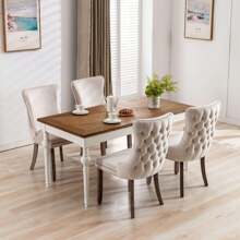 Set Of 2 Wing-Back Tufted Dining Chair, Velvet Chairs For Dining Room Upholstered Dining Chairs With Back Stitching Nailhead Trim And Solid Wood Legs For Kitchen Dining Room - Màu be - Xem 2