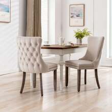 Set Of 2 Wing-Back Tufted Dining Chair, Velvet Chairs For Dining Room Upholstered Dining Chairs With Back Stitching Nailhead Trim And Solid Wood Legs For Kitchen Dining Room - Màu be - Xem 1