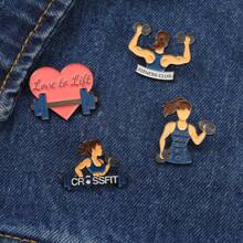 XIANG YU 1pc/4pcs Alloy Barbell Weightlifting Female Metal Badge/brooch, Suitable For Scarf, Hat, Clothes, Bag Decoration