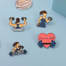 XIANG YU 1pc/4pcs Alloy Barbell Weightlifting Female Metal Badge/brooch, Suitable For Scarf, Hat, Clothes, Bag Decoration