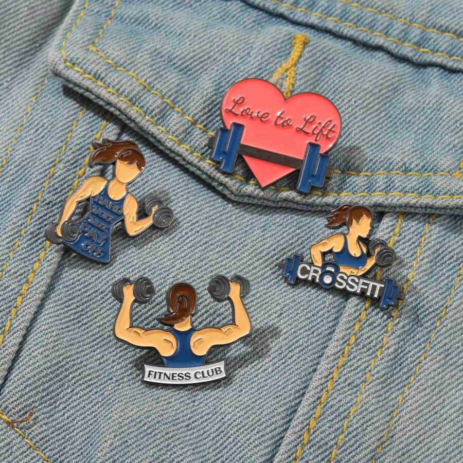 XIANG YU 1pc/4pcs Alloy Barbell Weightlifting Female Metal Badge/brooch, Suitable For Scarf, Hat, Clothes, Bag Decoration