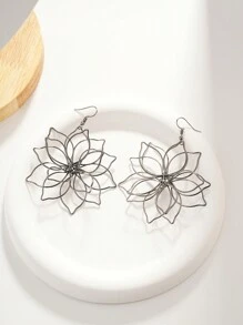 1pair Bohemian Style Creative Flower Pendant Earrings, Suitable For Women's Daily Wear - Gun Black - View 5
