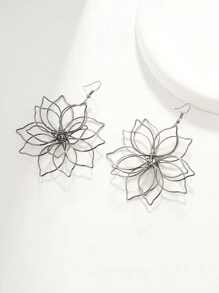 1pair Bohemian Style Creative Flower Pendant Earrings, Suitable For Women's Daily Wear - Gun Black - View 2