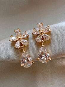 1 đôi Hình giọt nước Pha lê & Hoa Dangle Hoa tai Đối với phụ nữ - Vàng - Xem 1