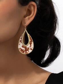 1pair Vintage Bohemian Style PU Leather Teardrop Shaped Earrings - Coffee Brown - View 9