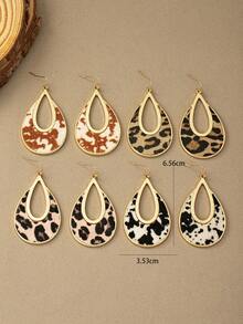 1pair Vintage Bohemian Style PU Leather Teardrop Shaped Earrings - Coffee Brown - View 10