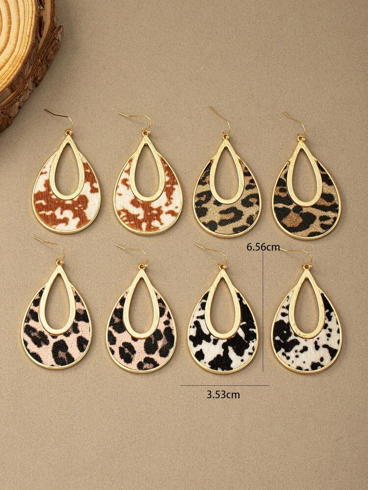 1pair Vintage Bohemian Style PU Leather Teardrop Shaped Earrings - Coffee Brown - View 10
