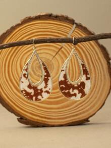 1pair Vintage Bohemian Style PU Leather Teardrop Shaped Earrings - Coffee Brown - View 8
