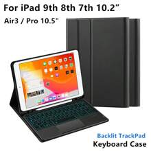 帶背光軌跡板的鍵盤保護套,可兼容ipad 9th 8th 7th世代10.2英寸2021 2020 2019年air 3 Pro 10.5英寸平板電腦的智能觸控板 - 黑色-英語佈局 - 查看 1