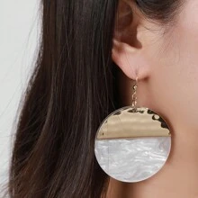 1pair New Arrival Geometric Circular Acetic Acid Texture Statement Earrings, Suitable For Daily Wear - White - View 1