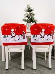 1 件 - 聖誕椅套聖誕老人帽椅背套紅色聖誕餐椅套雪人雪花椅套適合冬季節日 - 彩色 - 查看 1