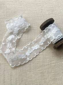 1卷/2碼白色刺繡蕾絲網布絲帶女裝婚紗禮服服裝紡織家紡刺繡網布背景裝飾拍攝(不含木軸) - 白色 - 查看 1