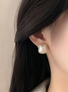 topshiny 1 par de pendientes asimétricos sencillos con perla para mujeres, accesorios de moda elegantes
