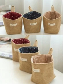 1 件简易布艺花盆小袋子宿舍门阳台花卉展览壁挂收纳篮多功能收纳挂袋，金属框架花园花盆，现代波西米亚风格绳索吊篮，天然混合藤条装饰，营造沿海氛围露台装饰，适合返校 - 黃色圓點 - 查看 5