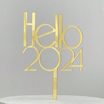 Glitter Hello 2024 Happy New Year Cake Toppers 2024 Gold Cake topper Cheers to 2024 Cake Picks for New Years Eve Party Decoration (Hello)