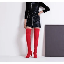 Women's 992 Thigh High |Over The Knee Boots Suede Long Boot With Inner Zipper - Đỏ - Xem 2
