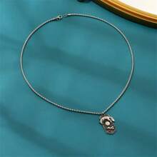 1pc Bohemian Vintage Fox, Rabbit & Moon Shaped Pendant Necklace, Women's Fashionable Personalized Jewelry Accessory - Antique Silver - View 5