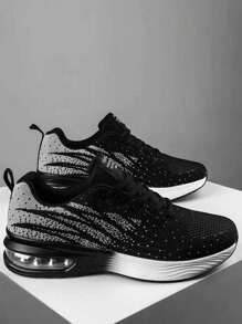 Men Color Blocking Gradient Knit Lace-up Air Cushion Sneakers, Comfortable Breathable and Shock-absorbing Outdoor Running Shoes, Suitable for Outdoor Sports, Jogging&Fitness&Walking