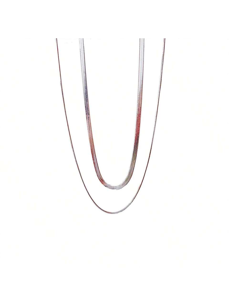 2pcs/set Fashionable Stainless Steel Snake Bone Chain Double Layers Choker Short Necklace, Suitable For Daily Wear And Single Wearing