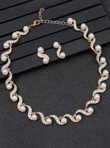 3PCS Set Pearl Jewelry Necklace Earrings Suit, European And American Popular Style, Suitable For Banquets, Parties, Vacations - Best Gift For Girlfriend, Wife, Best Friend
