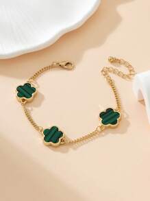 1入金屬復古幸運三葉草設計女士手鍊，婚禮禮物 - 綠色 - 查看 3