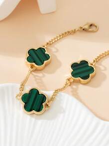 1入金屬復古幸運三葉草設計女士手鍊，婚禮禮物 - 綠色 - 查看 4