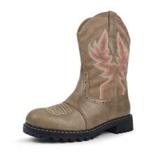 Women's Spring Mid Calf Western Cowboy Cowgirl Boot Round Toe Embroidered Wedding Party Prom Fashion Boots - 卡其色 - 查看 1