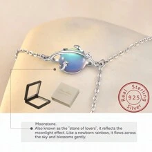 Fashionable Sterling Silver Moonstone Planet Necklace For Women, Forest-themed Design With Fringe Tassel Details, Long Clavicle Chain Pendant - moonstone planet - View 2