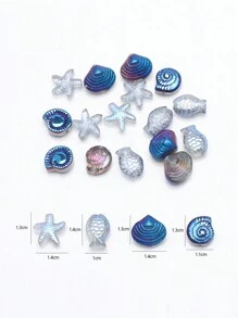 20 piezas/paquete Juego de cuentas de cristal, que incluye 5 piezas de cada uno de pez, estrella de mar, concha, caracol en tonos de color del océano, suministros para hacer joyas DIY para pendientes, collares, pasadores para el cabello, encantos de teléfono, llaveros y colgantes - Azul - Ver 5