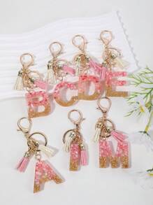1 件裝女式貝殼、石頭和水晶吊墜果凍字母流蘇鑰匙扣 - 粉色 - 查看 6