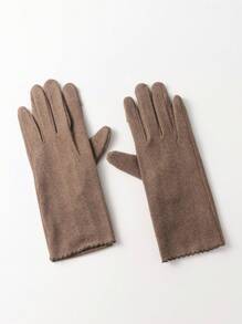 1pair High Elasticity Fleece Flip Cover Outdoor Cycling Gloves - Coffee Brown - View 3