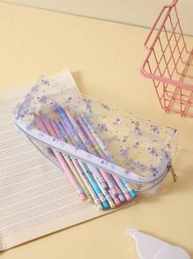 全身小花印花半透明 PVC 铅笔盒 返校,返校,学校用品,铅笔袋,书包 - 彩色 - 查看 3