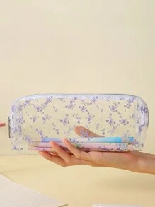 全身小花印花半透明 PVC 铅笔盒 返校,返校,学校用品,铅笔袋,书包 - 彩色 - 查看 2