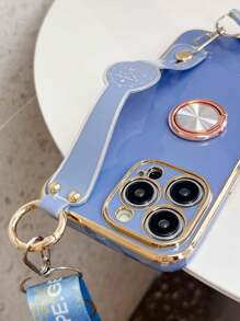多功能電鍍防摔手機殼+金屬隱藏支架+腕帶+掛繩全功能手機殼一套,兼容 Iphone/samsung/xiaomi/oppo/vivo - 藍色 - 查看 4