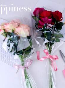 10pcs Flower Patterned Wrapping Paper & Clear Gift Bags For Mother's Day, Valentine's Day, Bestie Gifts, Party Decorations Valentine Day - transparent - View 4