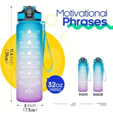 1pc Gradient Sports Water Bottle - 32oz Leakproof Inspirational Time Marker Bottle With Straw, Suitable For Outdoor Sports, Hiking, Camping, And Traveling - Bpa-free, Easy To Carry And Clean - Blue - View 2