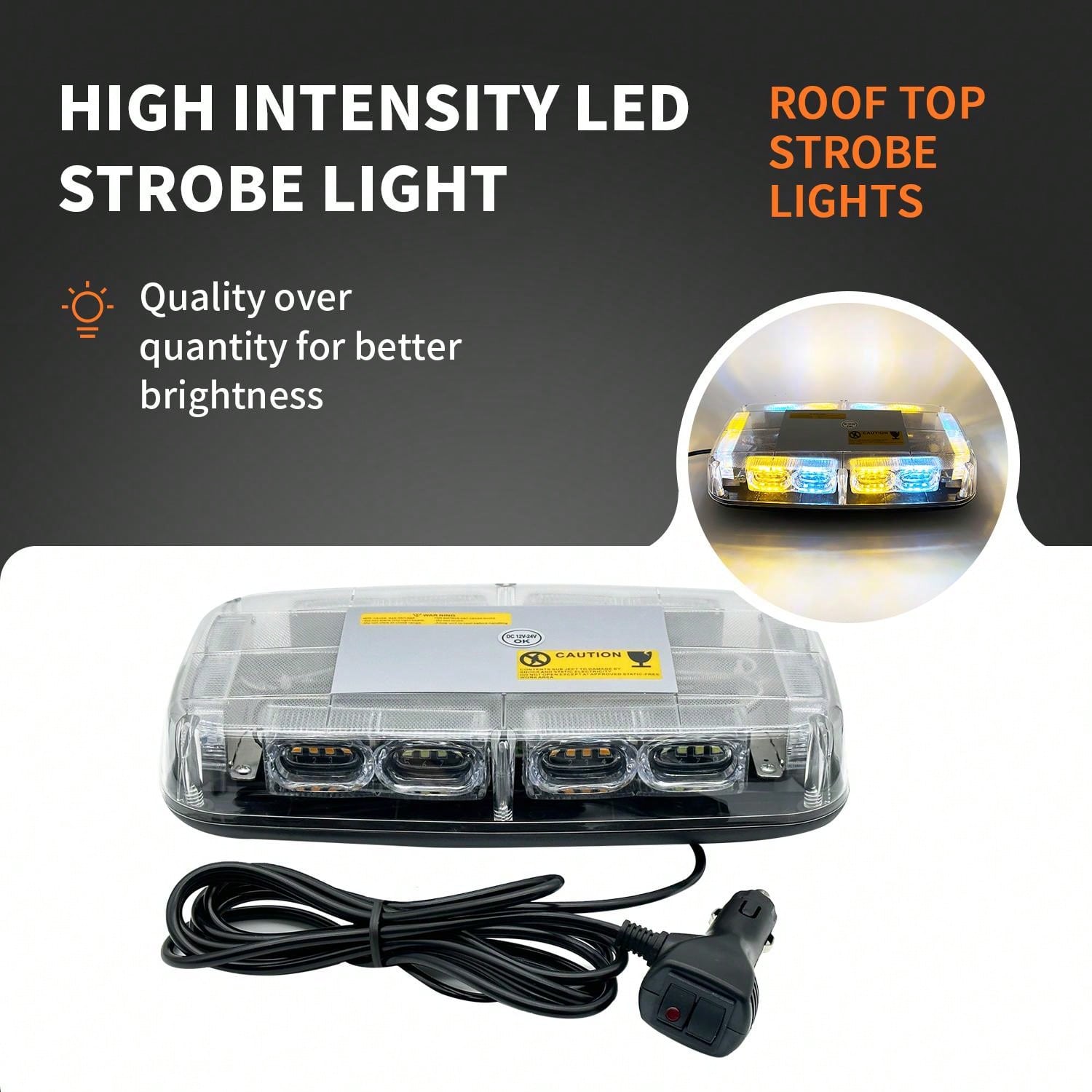 1pc Amber/white 48led Car Top Frequency Flashing Light With Strong