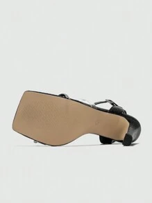 女性高跟鑽石&玻璃果凍方頭粗跟沙灘鞋,舒適時尚多功能設計 - 黑色 - 查看 6