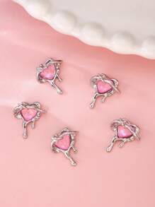 10 件装粉色心形镂空美甲装饰 DIY 指甲饰物 指甲宝石 美甲用品 - 粉色 - 查看 2