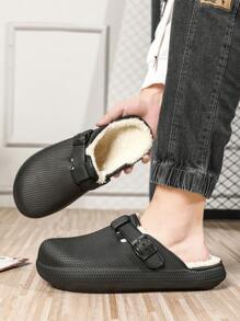 中性情侶長毛絨休閒拖鞋 - 黑色 - 查看 5