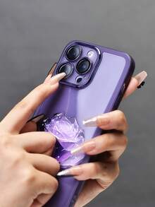 1入組薰衣草耀眼的電鍍邊框手機外殼帶白色梅花圖案,防滑熱塑性聚氨酯&耐刮擦保護膜適用於iphone系列 - 紫色 - 查看 2