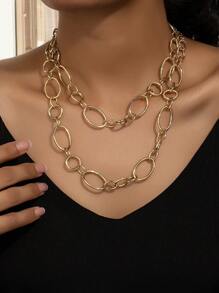 1pc Vintage & Minimalist Metal & Punk Style Can Be Worn Alone Or Layered Long Necklace - Gold - View 1