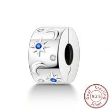 月夜星空固定扣夾吊飾 925 純銀珠子適合原創手鍊珠寶夾 - 銀色 - 查看 9