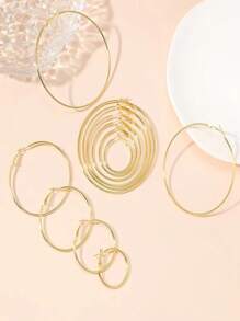 6pairs/Set European And American Exaggerated Metallic Large Hoop Earrings Set, Personalized Simple Fashion Circle Combo Hoop Earrings