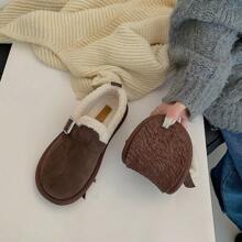 女士加厚絨面滑步鞋,厚實柔軟底部,保暖舒適,流行秋冬平底鞋 - 咖啡棕 - 查看 6