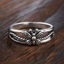 1 件復古創意蝴蝶形女士戒指,適合婚禮和派對的時尚珠寶禮物 - 復古銀色 - 查看 1