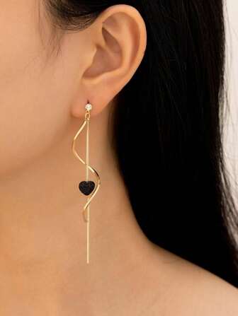1pair Women's Gorgeous Heart Shaped Spiral & S-Shaped Earrings With Rhinestone & Drop Stone Decoration In Multicolor Valentines,Mom,Mother,Mother's Day,Gift