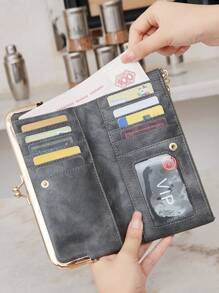 MIYIN Fashionable Retro Bifold Zipper Wallet, Women's Wallet With Card Slots And ID Window, Minimalist PU Leather Long Wallet, Suitable For Women's Daily Use, Suitable For Girls, Ladies, Dorm, School, College, Back To School, Grey - Grey - View 8